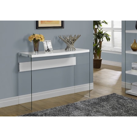 Monarch Specialties Accent Table - 44"L / Glossy White / Tempered Glass I 3288